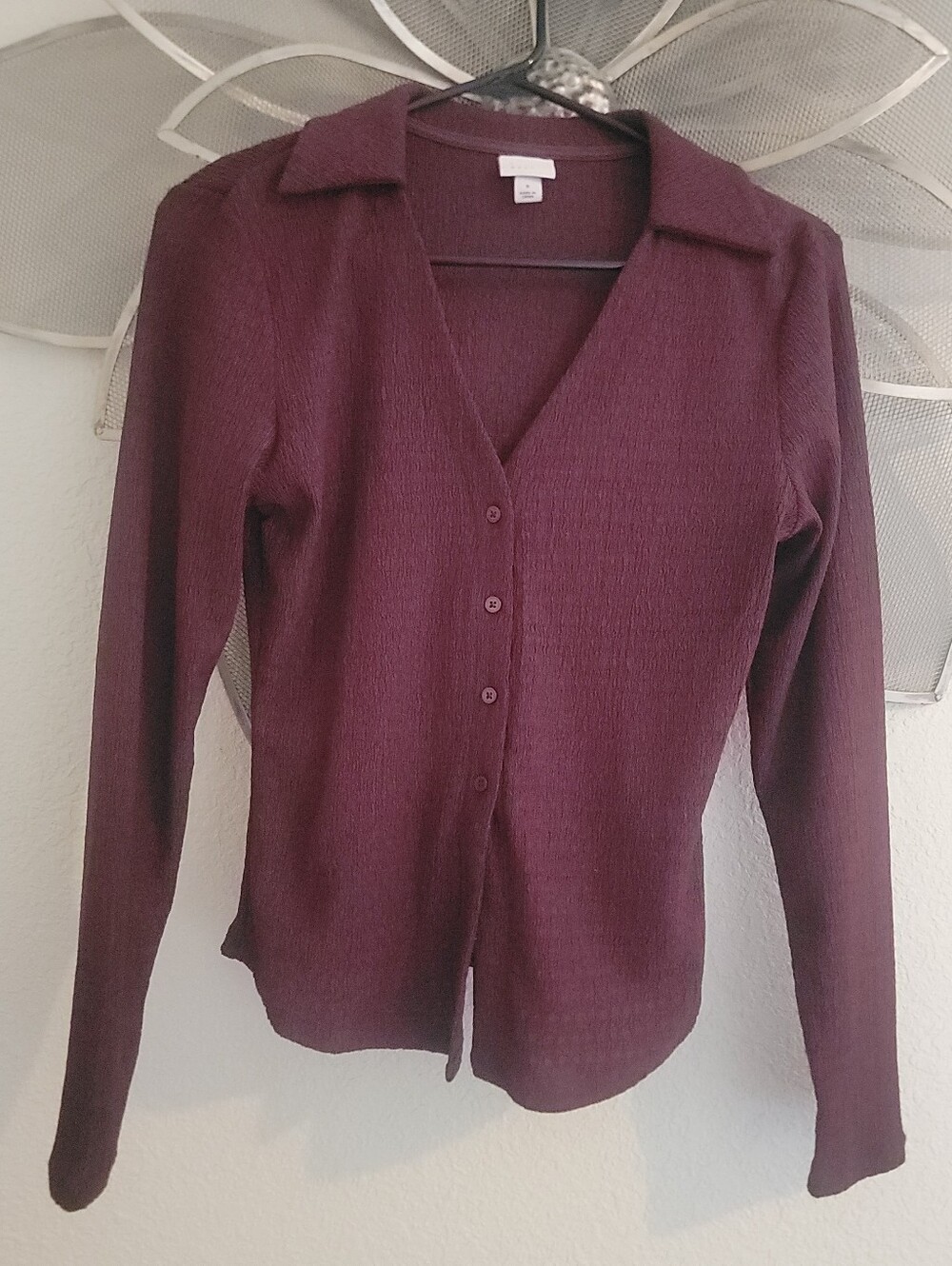 a new day Burgundy Button-Front Long Sleeve Top